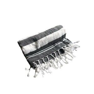 Utopia Turkish Beach Towel Black White Striped 100% Cotton 40x62 Fringe
